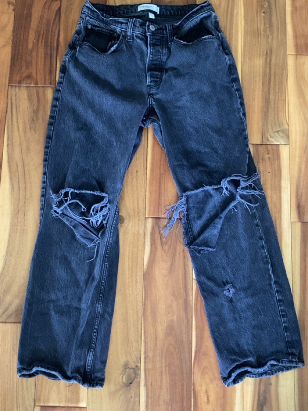 Abercrombie & Fitch Washed Black Distressed Relaxed Jeans